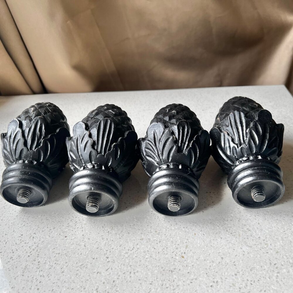 Set Of 4 Black Artichoke Finials For Bed Or Curtain Rods 5.5x3 3/8” D Classical - Picture 2 of 11